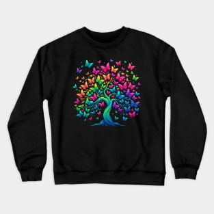 Neon Rainbow Butterfly Tree Watercolor Design Crewneck Sweatshirt
